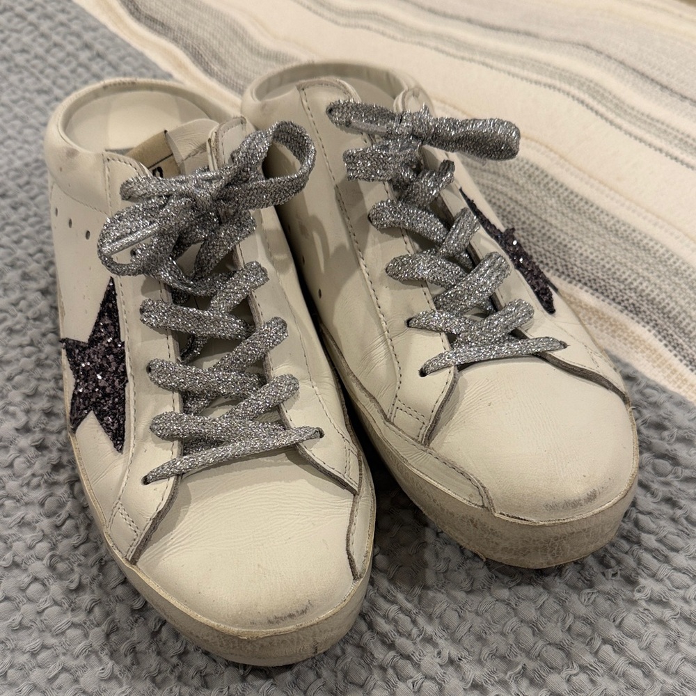 Golden Goose White Sneakers with Glitter Star
